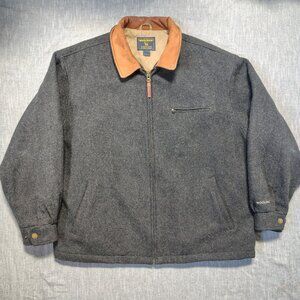 Woolrich Wool Bomber Jacket Size 2XL XXL Charcoal Heathered Leather Collar